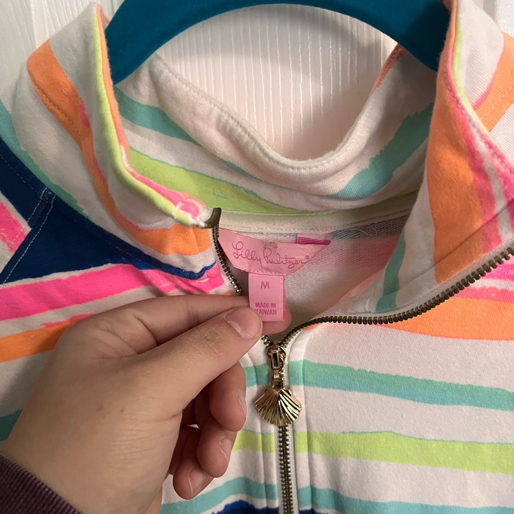 Lilly Pulitzer Skipper Popover UPF 50+ Zip Striped Pullover Long Sleeve Top Sz M - Picture 3 of 4